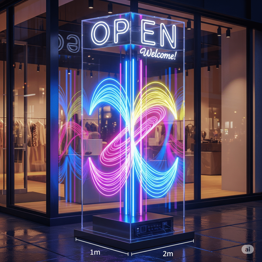 Neon Box Transparan dengan Efek Cahaya Unik