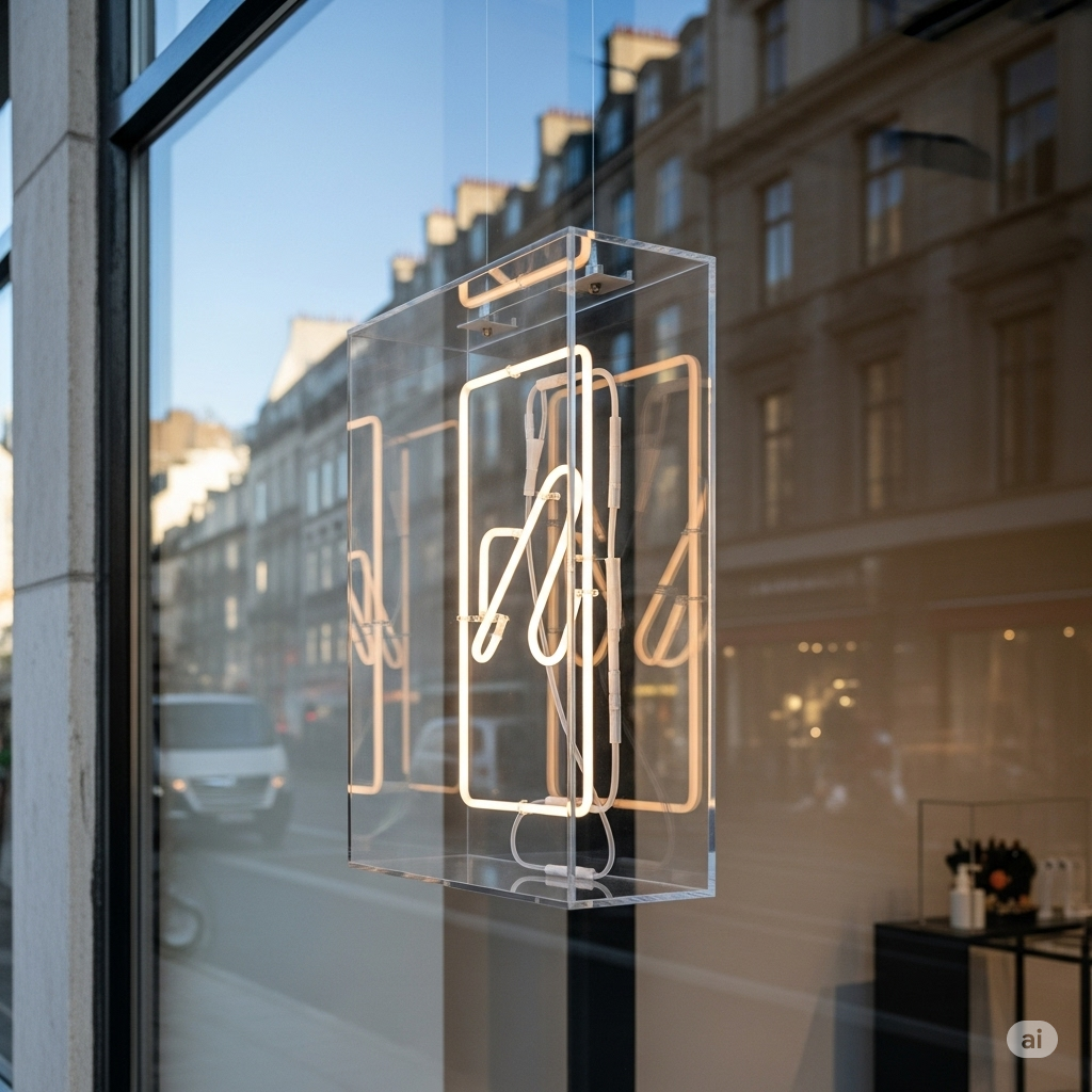 Desain Neon Box Tembus Pandang untuk Etalase Toko